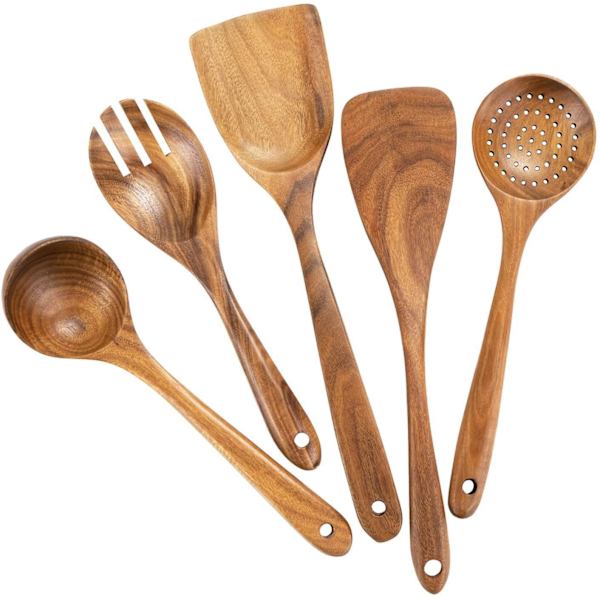 Puinen keittiövälineet, Teak-keittiösarja akaasiapuusta valmistetut keittiövälineet/ keittiösarja naarmuuntumattomat ja lämmönkestävät 5set-B