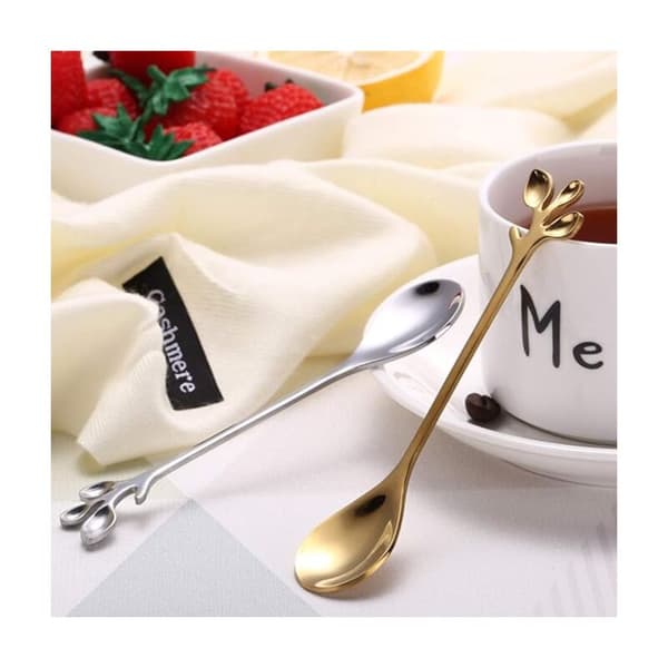 Kaffeeskeer i rustfrit stål, formet som blade, sæt med 6, holdbare og elegante til te eller kaffe