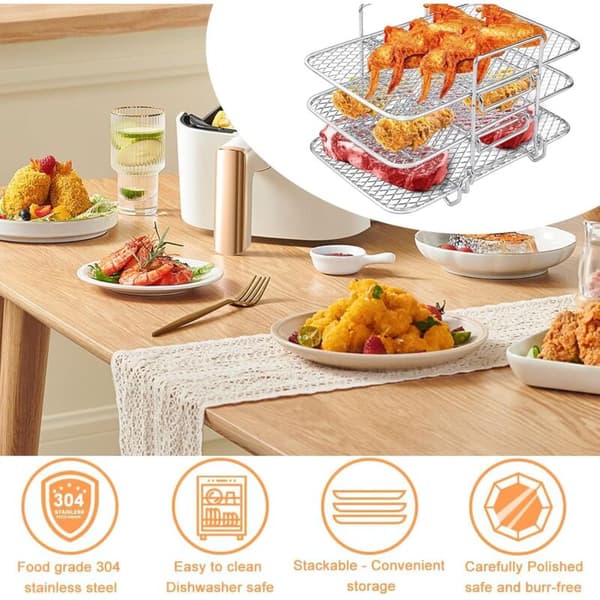 Rustfritt stål Air Fryer-stativ 3-lags avtakbart for baking, matlaging og dehydrering