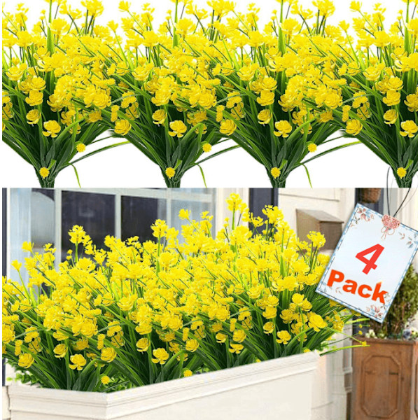 4 st utomhus konstgjorda falska blommor buskar UV-resistenta växter gul