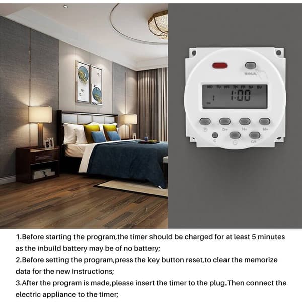 Ny LCD Digital Kontroll Strøm Programmerbar Timer DC 12V 16A Tidsrelébryter