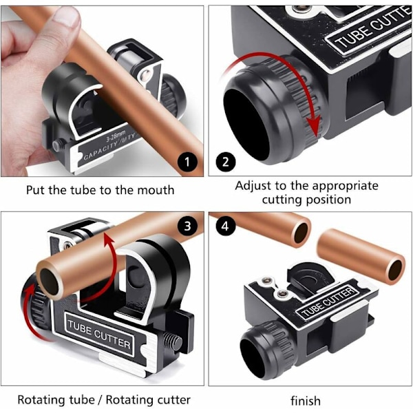 Mini Rørskærer (3-28mm), Skæremaskine til Kobber, Messing, PVC, Plastik og Aluminiumsrør, Egnet til Hjemmet og Små Reparationer