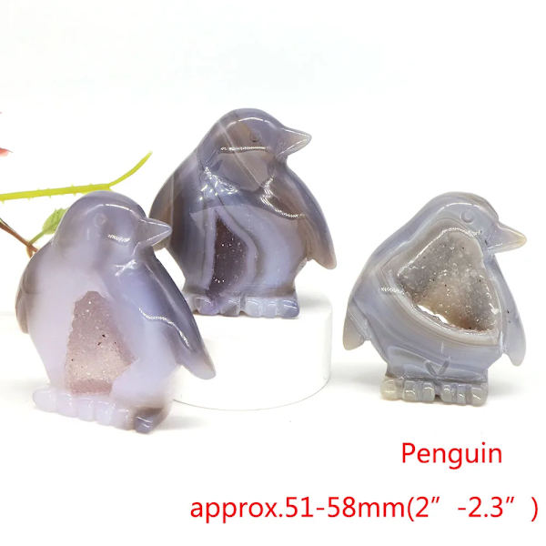 Svanörn Huvud Fisk Ugle Pingvin Statue Natursten Grå Agat Geode Healing Krystallskjæring Dyrefigurer Håndverk Hjemmedekorasjon Pingvin 3stk Penguin 3pcs