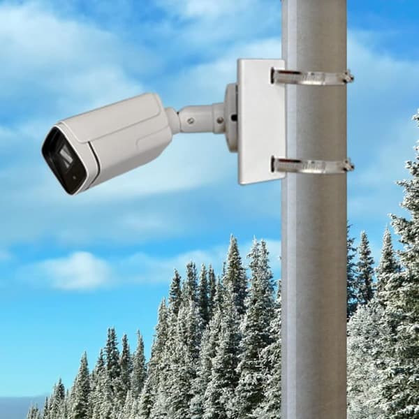 Universelt vertikalt stolpefeste for sikkerhetskamera, solid metallfeste med 2 spenner, egnet for LED vegg-/scenelys, solcellepaneler (liten størrelse)