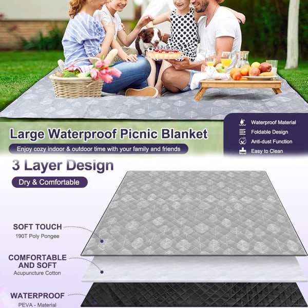Picnic Tæppe Vandtæt 200x200 Udendørs Strandtæppe Strandmåtte