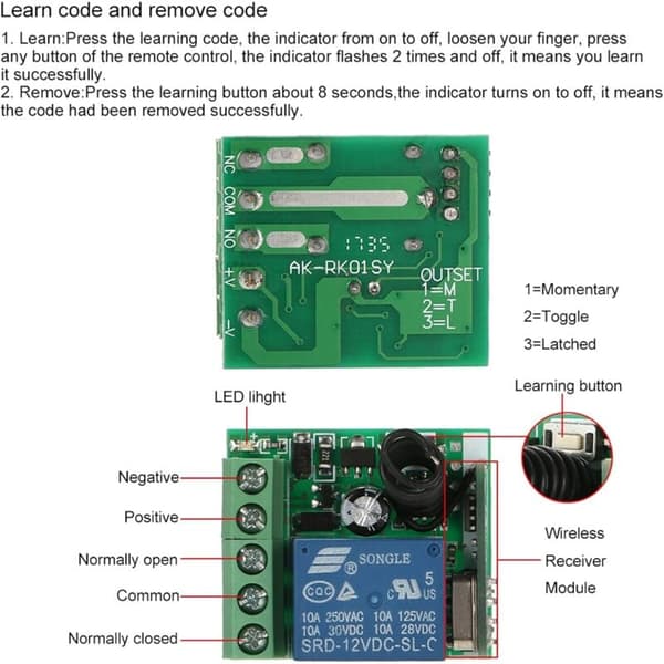 12V 1CH Trådlös Fjärrkontroll Switch Modul med RF Fjärrkontroll 4st