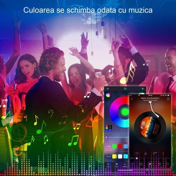 RGB LED Strip Kit, 20 meter, Bluetooth App-styring, med 44 taster, SMD 5050, 12V, Multicolor