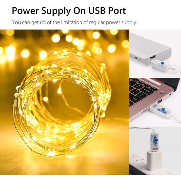 3m 300 LED USB Utendørs Lyslenke med Timer, 8 Lysmoduser, Varm Hvit - Kompatibel med Philips