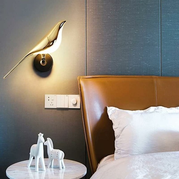 Skata Vägglampa Vardagsrum TV Bakgrund Vägglampa Lyxhotell Sovrum Sänglampa Enkel Kreativ Röd Fågel Vägglampa (Enkel-varmt ljus)