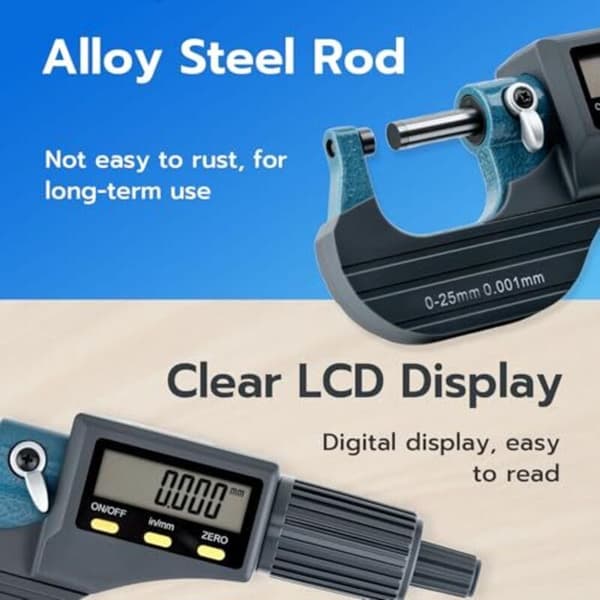 LCD Digital Udvendig Mikrometer 0-25mm 0,001mm Opløsning