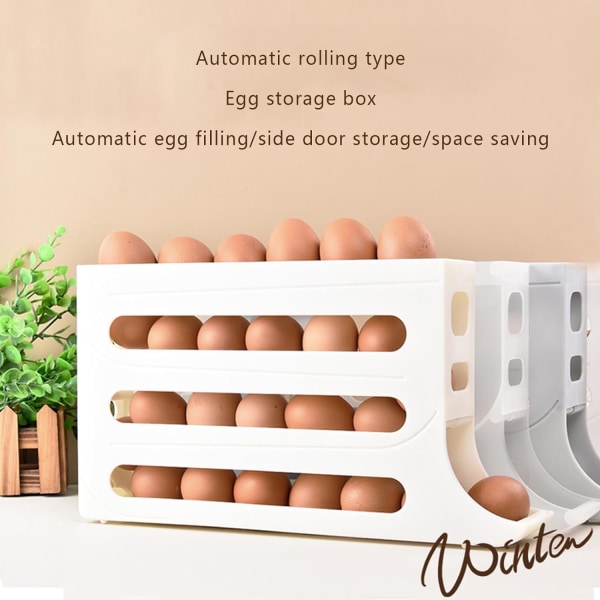 Rullende ægholder - Bærbar æggedispenser i fire niveauer til opbevaring af køkken og bordplader, ægbeholder med stor kapacitet