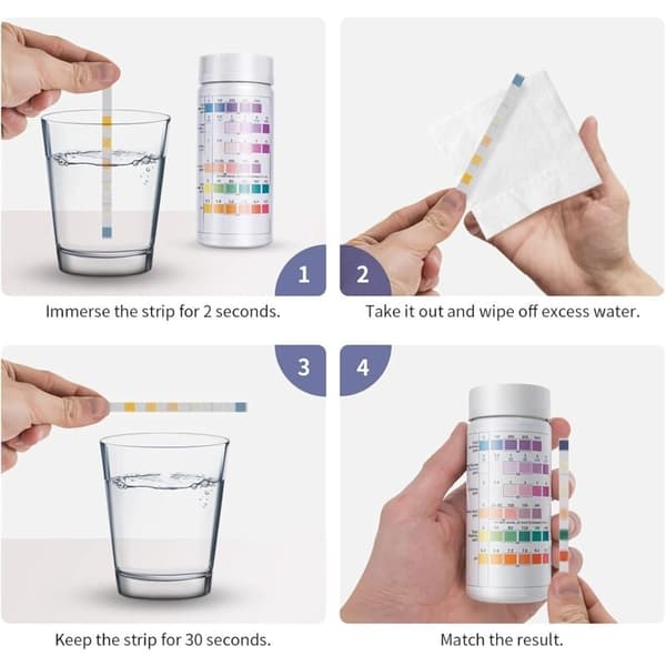 100 Pool Test Strips 7 i 1 til Spa og Jacuzzi Vandkvalitetsanalyse med pH Klor Brom Alkalinitet Hårdhed Cyanursyre