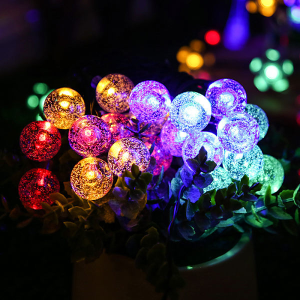 Solcellslinga 6,5 m 30 LED kristallbubbla vattendroppe utomhus dekorativt ljus trädgårdsbelysning Pure White (1.8CM bubble ball) solar