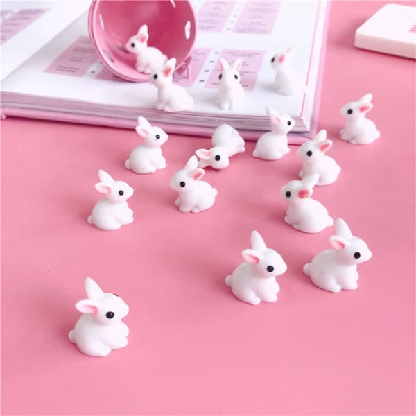 Mini resin kaninfigurer sett med 20 i bulk bomulls hvit