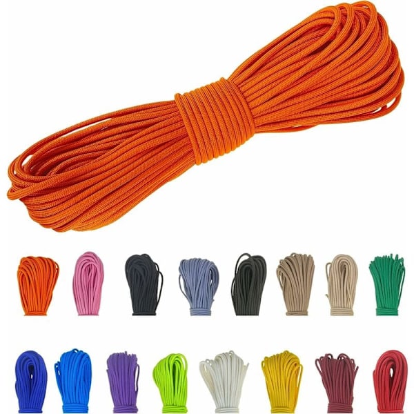 4mm Polyester Paracord 550 (15, 30 og 50m) - 4mm Type III Rivningsresistent Faldskærmsline til Overlevelse 100% Polyester med 7 Tråde Ensfarvet