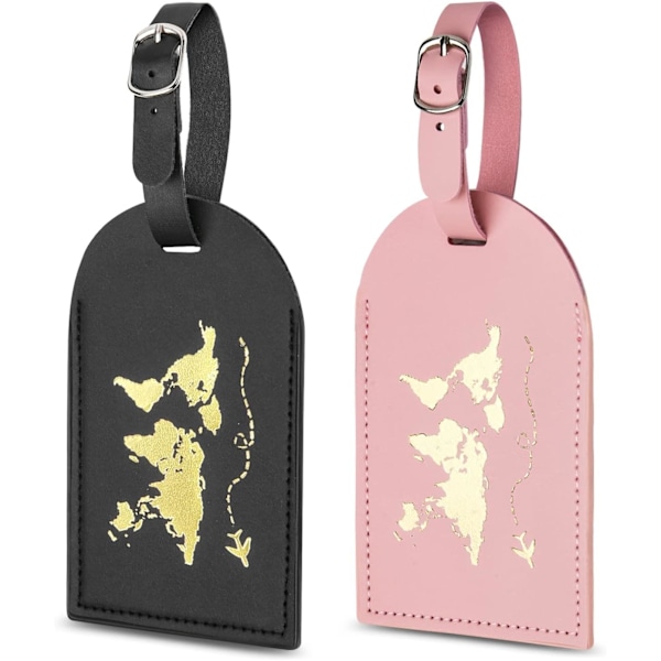 2 stk bagasjetiketter, skinnvesker, koffert ID-tag sett, håndveske taggetiketter reisetilbehør
