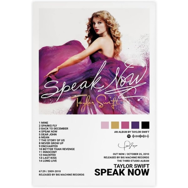 Pop-sångare Canvas Poster för Taylor Swift För Rum Estetisk Canvas Väggkonst Sovrum Speak now 30*40cm Speak now 30*40cm