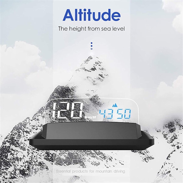 Bil Head Up Display, HUD GPS Multifunktionell Digital Bilhastighetsmätare Smart Gauge KMH/MPH Tid Höjd Universell