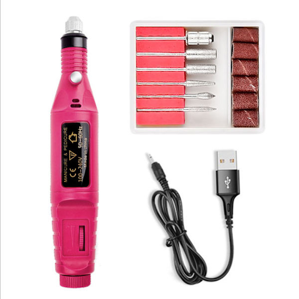 Bærbar elektrisk neglepoleringsmaskine til eksfoliering og polering - Neglepoleringspen - Testpoleringsmaskine (OPP) -Rose Red USB