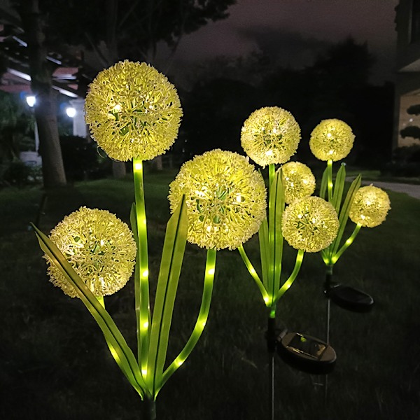 3-hodet solcelledrevendelys utendørs bakkeinnsatt plen hage dekorativt lys LED løkball blomst landskapslys Square large plate with flash 3 Dandelion Warm Light