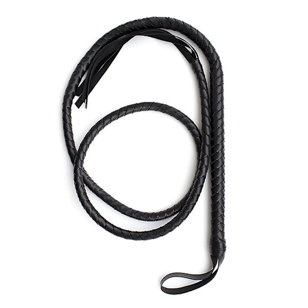 1.9m Bull Whip Leather and Suede Braided Tails Horse Whips (Black)