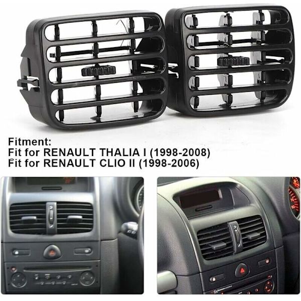 Ventilationsgitre til Renault Clio MK2 1998-2006 instrumentbræt, 2-pak, grå