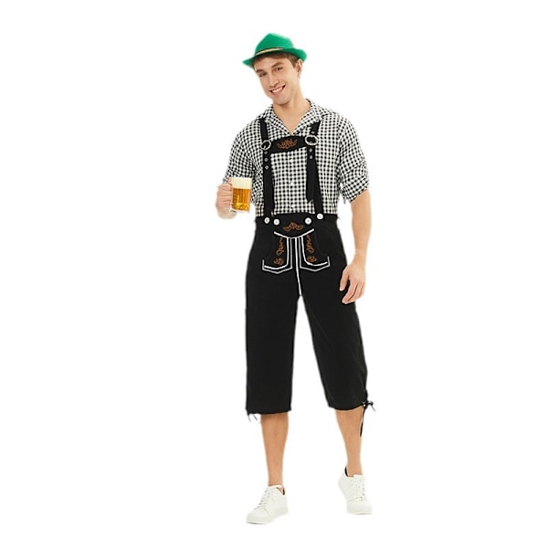 München Oktoberfest Kläder Herrarnas Rutig Skjorta Overaller Dräkt Scenframträdande Kläder Black pants+black top(without hat) XXL