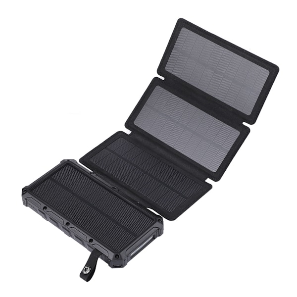 Hopfällbar Expanderbar Solcellsladdare Flip Läderfodral Utomhus Camping Ljus Powerbank - Svart black 20000 mAh