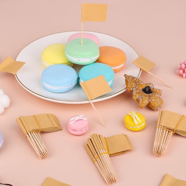 100 st Kraft Tandpetarflaggor, Bruna Mini Matetiketter Flaggor för Fest Cupcake Dekoration Fruktsallad Ostetikett