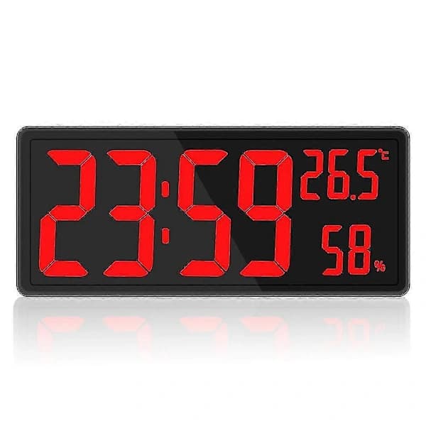 Stor digital väggklocka med LED-display, temperatur och luftfuktighet, USB-driven, för sovrum, kontor, klassrum, röd red