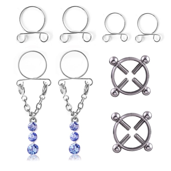 Mode Vattendroppe Skruv Icke Piercad Nippelring Set Nippelring Kroppssmycken (Blå)