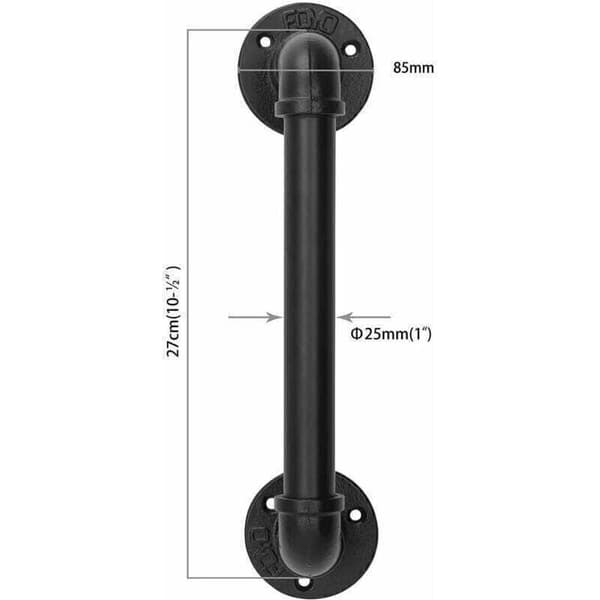Teollisuusputki oven vedin kahva 30cm musta, 2 kpl
