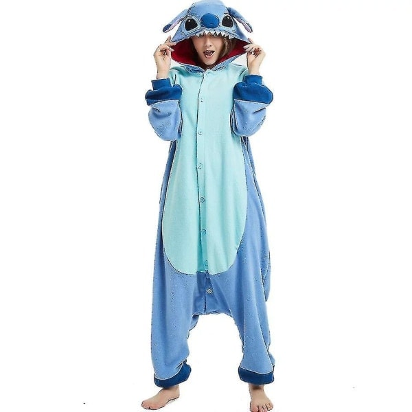 Stitch-pyjama Anime-tecknad nattkläder klädsel Jumpsuit Blå L Blue L