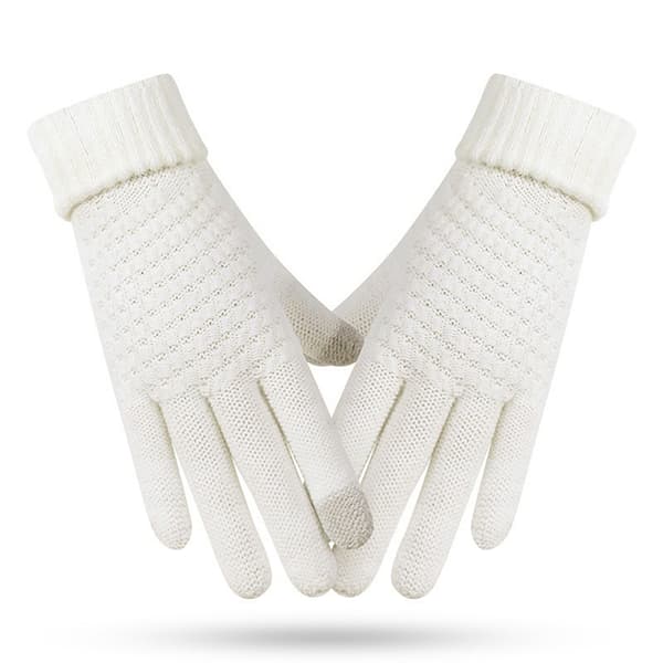 Vinter Touch-Handsker Dame Herre Varme Stretch Strikkede Vanter Imitation White