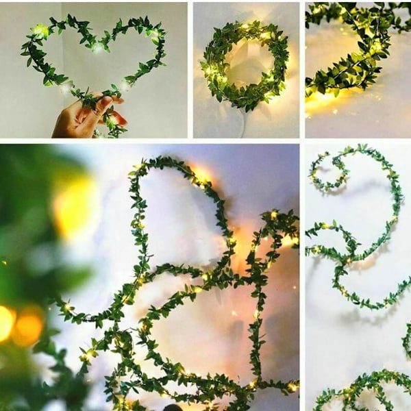 Tekoisia vihreitä lehtiä LED-valosarjoja, useita pituuksia Riippuvalot Paristokäyttöiset Vine Fairy String Lights Ripustettavat koristevalot 2M 2M