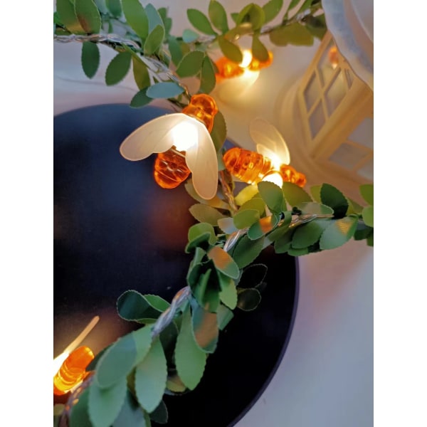 Rose rotting lyskjede LED skum liten hvit blomst rotting lyskjede bryllup innendørs balkong dekorativt lys Bee + Leaf Vine 4.5m 30LED (battery box)