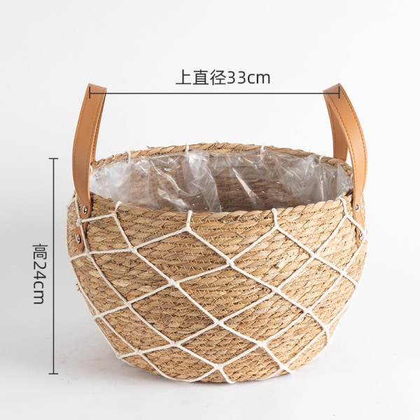 Halmplanta extra stor extra stor krukväxt blomkorg växtkorg vävd golv inomhus bonsai White fishing net with bulging belly large