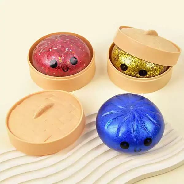 Dumpling Stressbold Blød Fluffy TPR Klemmelegetøj til Børn og Voksne Angstdæmpning med Damperpulver powder
