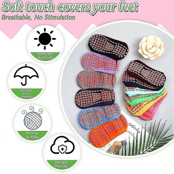 12 Par Halkfria Yogastrumpor Med Grepp Kvinnor Anti-Slip Strumpor Sticky Grips