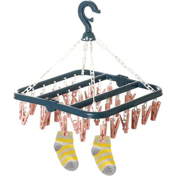 Socktorkställning med 32 klämmor, slitstark plast för underkläder, inomhus- och utomhusbruk