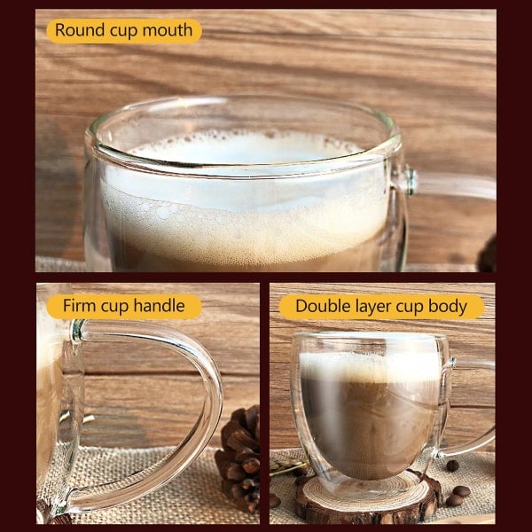 350 ml glasskaffekopp med håndtak for varm te, kaffe og juice