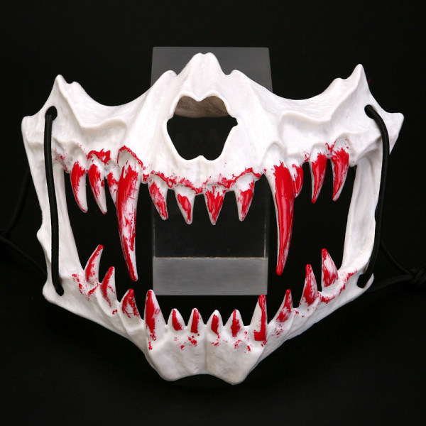 2 stk Halloween todimensjonal halv ansiktsblødende maske tiger Yasha Tengu ulv nue maske danseforestillingsmaske Tiger Black Bleeding