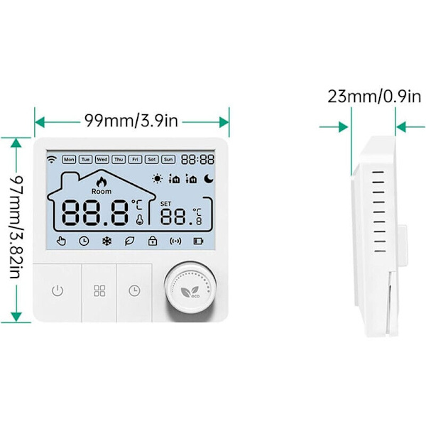 Smart WiFi Termostat med Appstyrning - Programmerbar Elektrisk Värmekontroll för Element och System