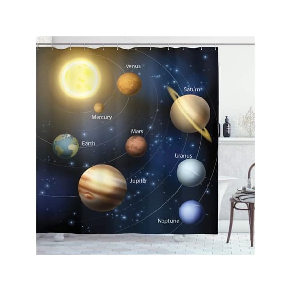 Duschdraperi med solsystem, planeter, rymdtema, 180x180cm, vattentätt tyg