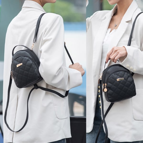 Quiltad ryggsäck för kvinnor - Matchande ryggsäck för damer - Liten telefonväska för tjejer - Skolväska för damer - PU-läder - Casual ryggsäck White