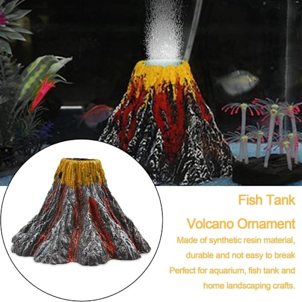 Akvarium Vulkan Dekorationskit, Flerfärgad med LED-ljus, Luftsten för Luftpump, Akvarietillbehör, Akvariedekoration