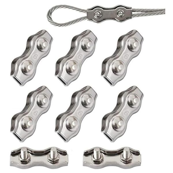 6 stk. Duplex Clips M6 Wire Rope Clips Rustfrit Stål 304 Duplex Klemmer til 6mm Wire Rope Rigging