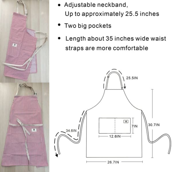 2 stk. justerbart bomullsforkle, kjøkkenforkle, matlagingsforkle