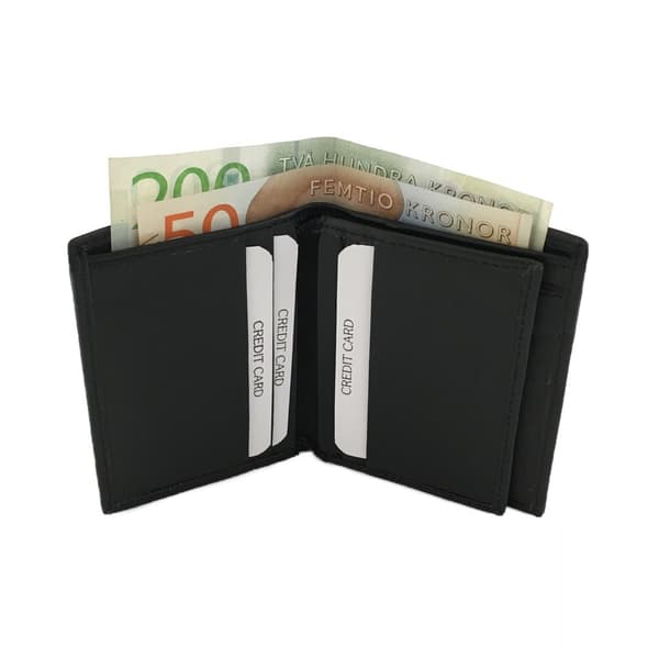 Liten läderplånbok, RFID Svart Black one size