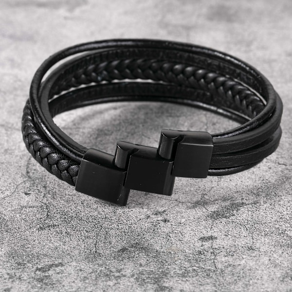Armband för män i rostfritt stål, äkta läder, flätad med lås